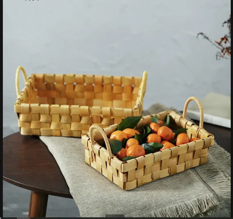 Food Snacks With Fiber - 木製織物収納バスケット長方形フルーツバスケットスナックパンバスケット雑貨収納トレイ収納オーガナイザー写真小道具