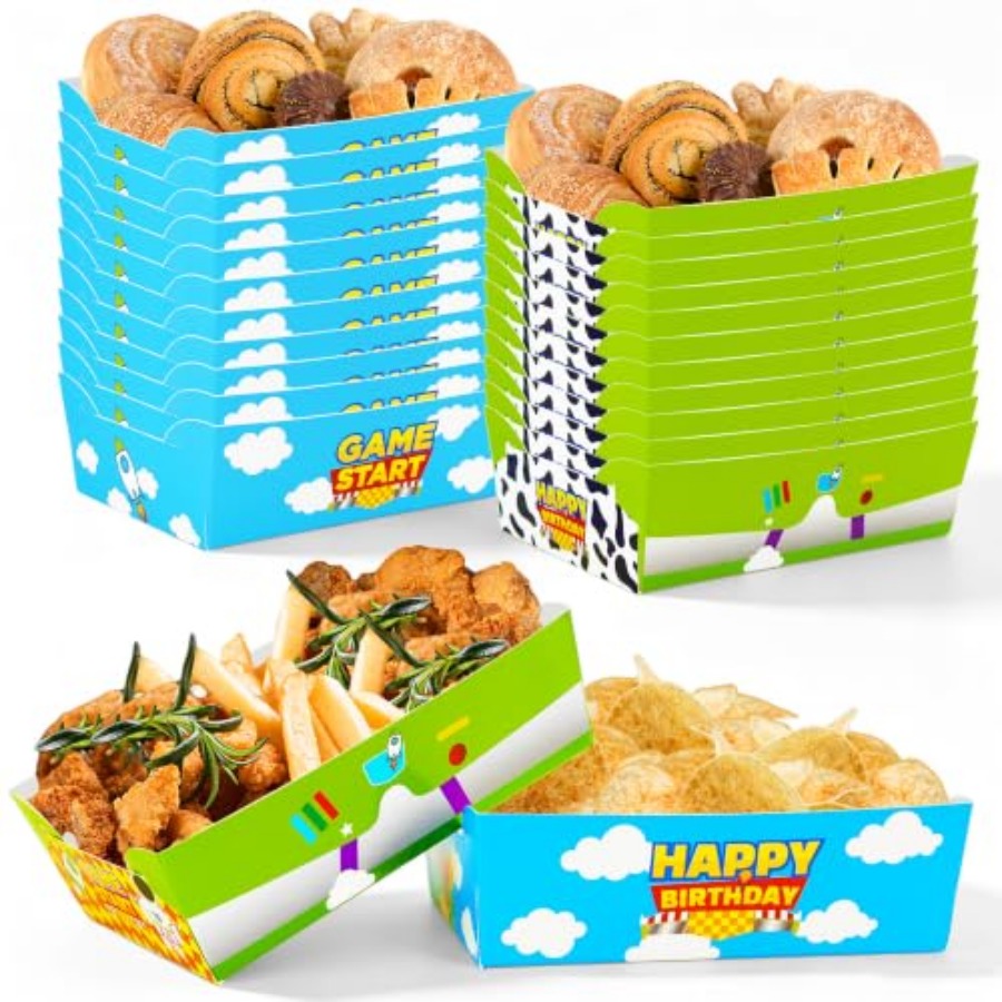 Food Snacks Party - 24個入り漫画風紙製食品トレイ使い捨て青空と白雲のスナックボウル漫画テーマの誕生日パーティー用品