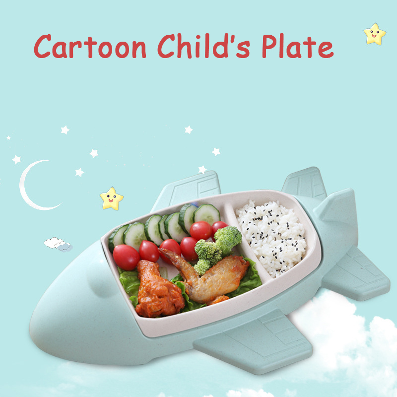 Food Snacks With Fiber - クリエイティブな漫画の車の飛行機のプレート、子供用の多機能フードトレイ、竹繊維の子供用ライス料理、赤ちゃん用の独立したプレート