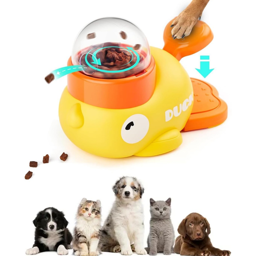 Food Snacks Distribution - インタラクティブな犬用おやつ配布玩具、かわいいアヒル型スローフィーダー、猫用フードパズル玩具、耐久性のある知能トレーニングペット玩具