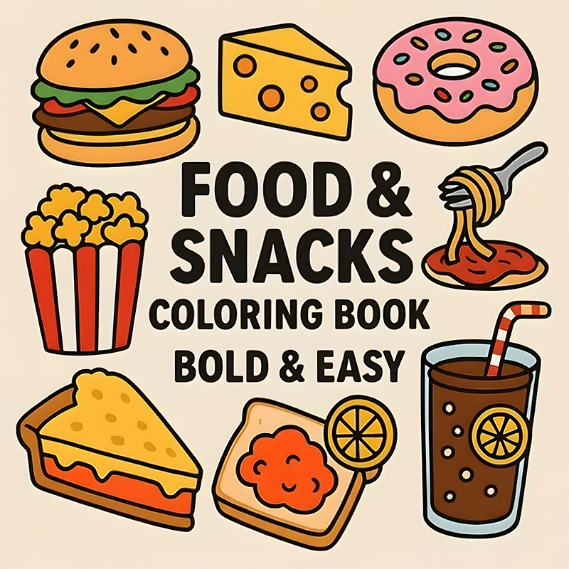 Food Snacks Drawing - 厚手の食品＆スナックをテーマにした塗り絵ブック、滲み防止ストレス解消落書き描画ノート、毎日のレジャーに最適なペイントブック