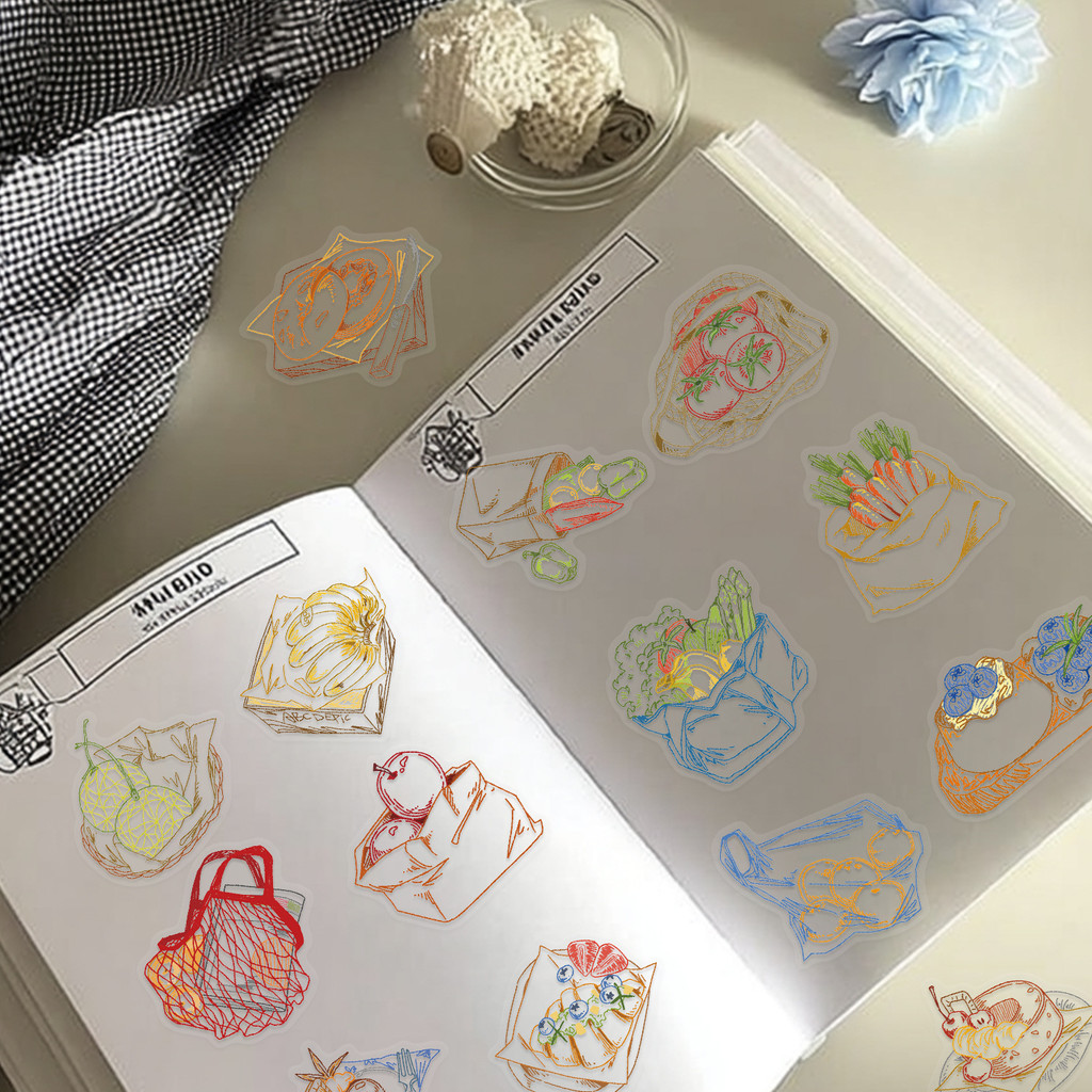 50枚入り カラーライン画 フードPET防水ステッカー ミニ - Food Snacks Drawing のレビューと価格