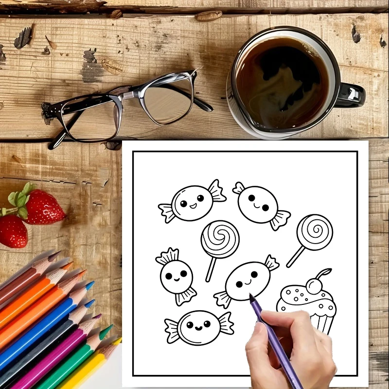 大人向け塗り絵ブック「食べ物、飲み物、甘いもの」、リラックス - Food And Snacks Coloring Book のレビューと価格