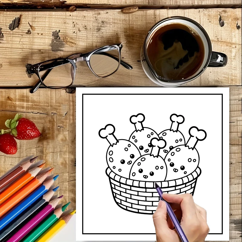 大人向け塗り絵ブック「食べ物、飲み物、甘いもの」、リラックス - Food And Snacks Coloring Book のレビューと価格