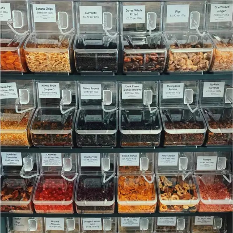 スーパーマーケットのバルクスナック保管タンク、バルク食品陳列 - Food Good Snacks のレビューと価格
