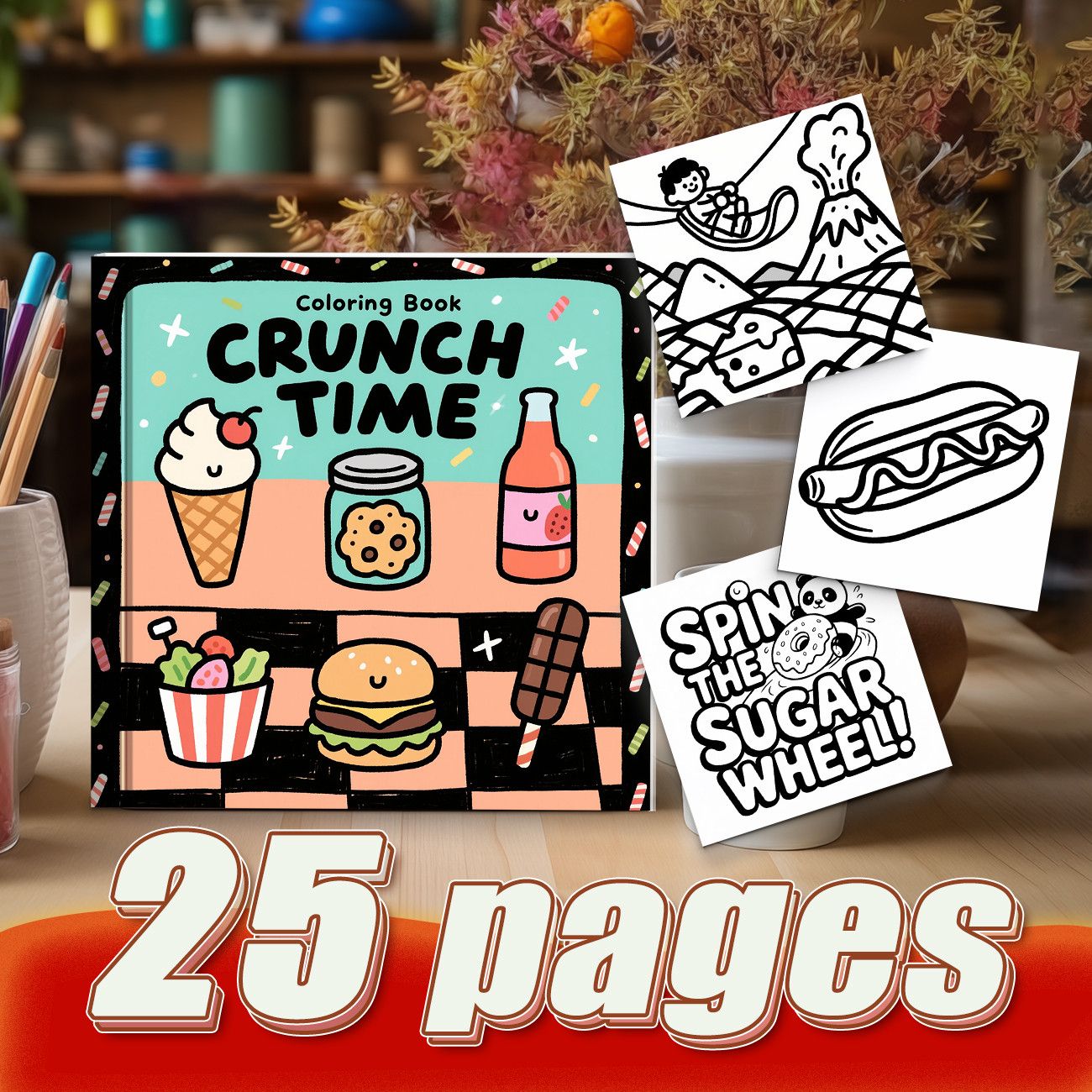 クランチタイムぬりえブック かわいいアイスクリーム バーガー - Food And Snacks Coloring Book のレビューと価格
