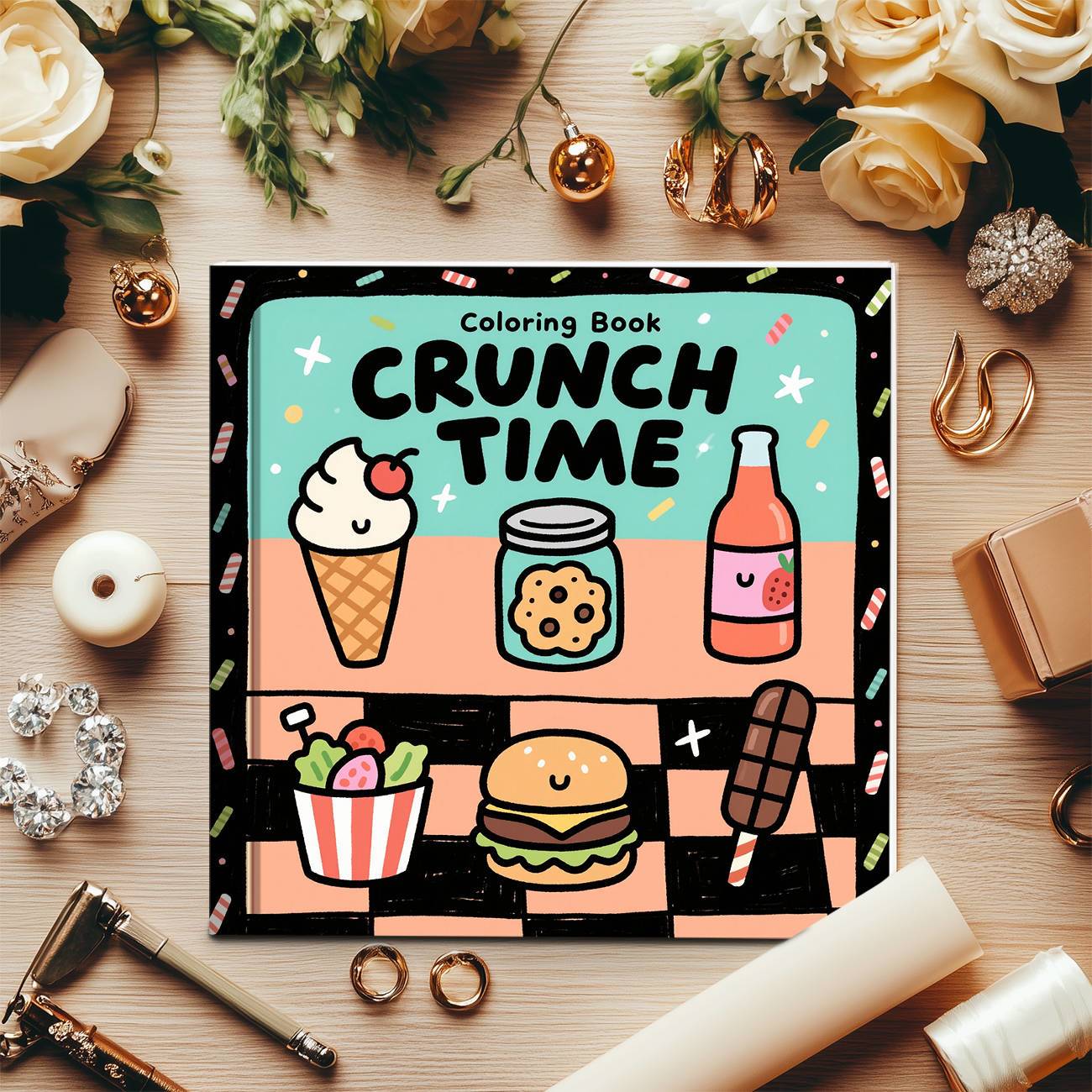 クランチタイムぬりえブック かわいいアイスクリーム バーガー - Food And Snacks Coloring Book のレビューと価格