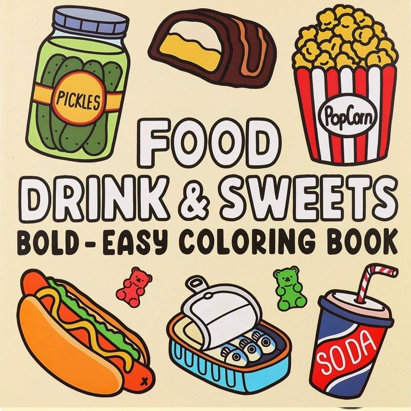 食べ物、飲み物、デザート、大人と子供向けの塗り絵ブック -  - Food And Snacks Coloring Book のレビューと価格