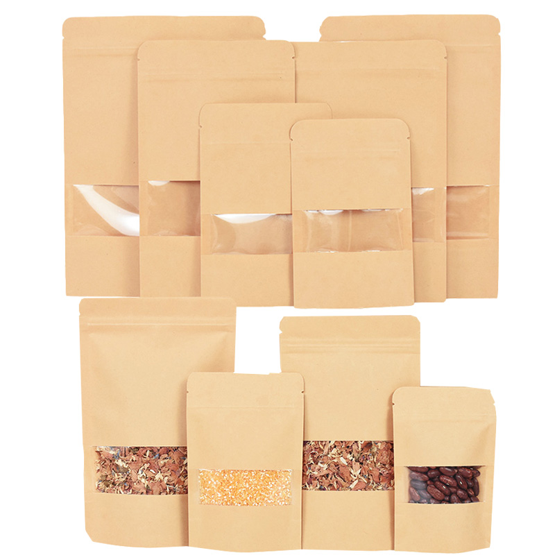 20/50 個クラフト紙ジップロックバッグ窓食品スナック茶自 - Food Snacks Party のレビューと価格