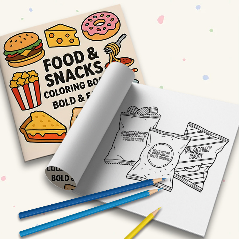 厚手の食品＆スナックをテーマにした塗り絵ブック、滲み防止スト - Food Snacks Drawing のレビューと価格