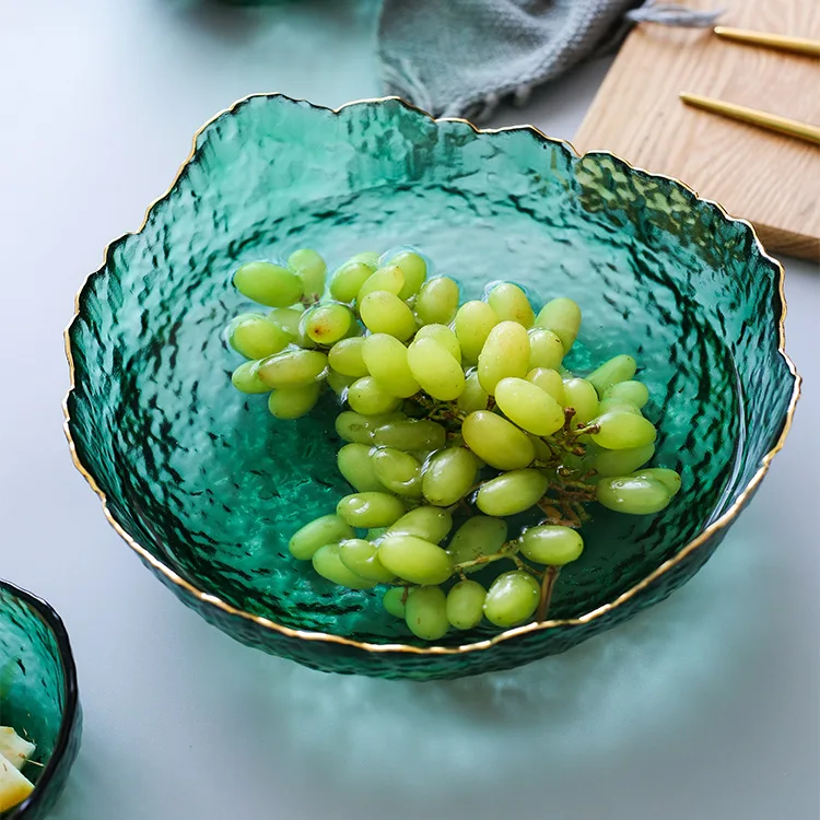 金色の縁が付いた大きなガラスのボウル,サラダ,フルーツ,スー - Food In Japanese Snacks のレビューと価格